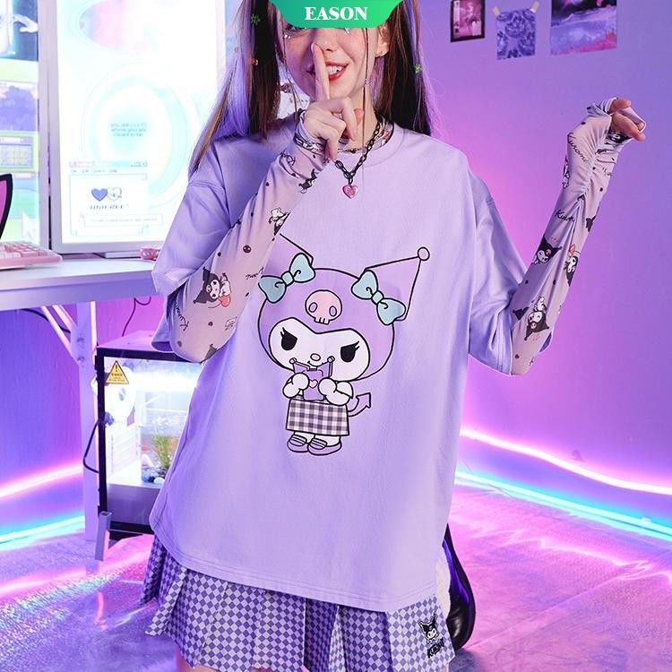 SANRIO Áo Thun Tay Ngắn Dáng Rộng In Hoạt Hình Kuromi My Melody Dễ Thương Thời Trang Mùa Hè Cho Nữ