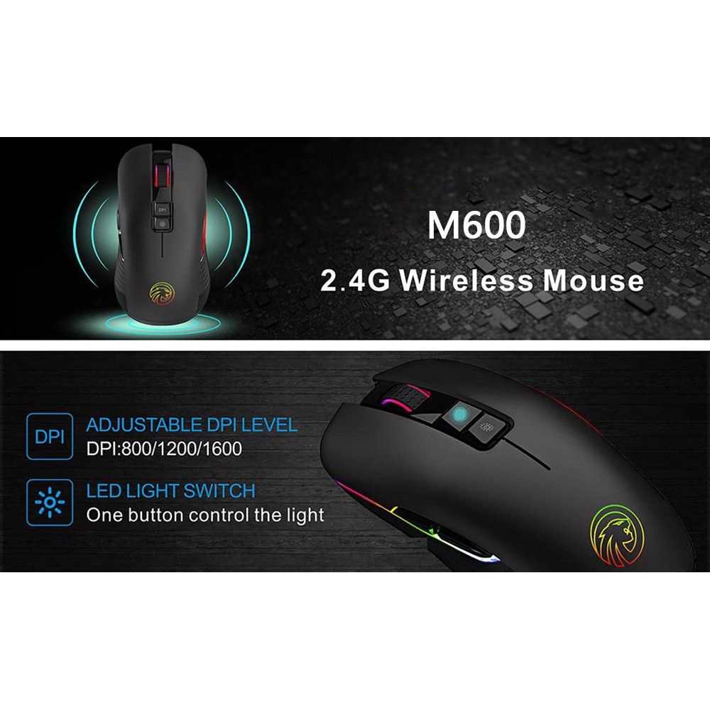 Chuột chuyên GAME FMOUSE M600 LED 7 MÀU không dây sử dụng Pin Sạc