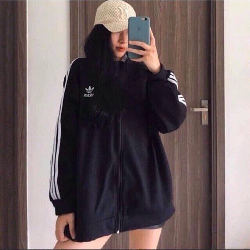 Áo khoác nỉ unisex form rộng- Áo nỉ khoá Adidas SIÊU HOT kẻ sọc