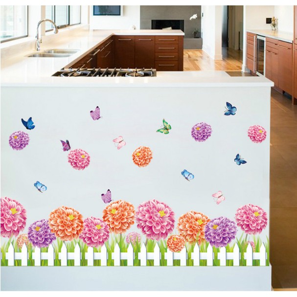 Decal trang trí chân tường Hoa Cẩm Tú Cầu sắc màu