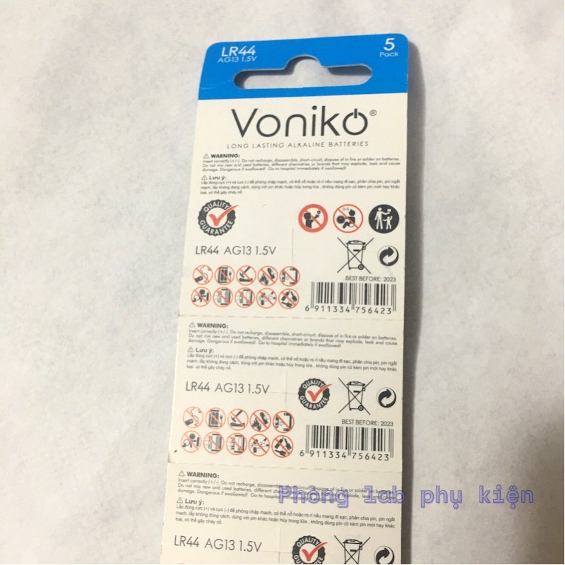 PIN VONIKO USA ALKALINE LR44/AG13 1.5V VỈ 1 VÀ 5 VIÊN