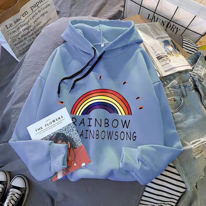 (Deal Hot) Áo hoodie nỉ bông hình cầu vồng cute