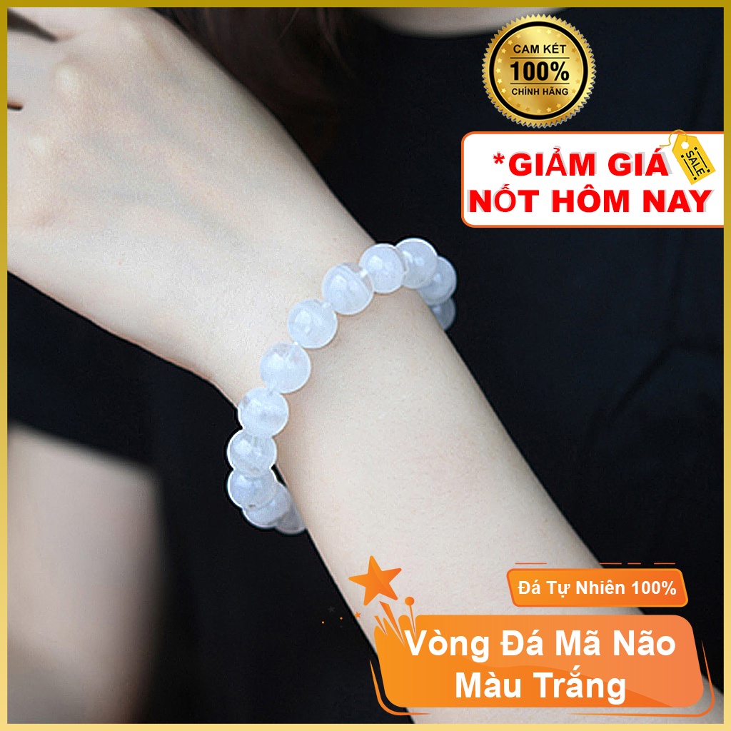 Vòng tay phong thủy may mắn đá màu trắng phù hợp cho nam và nữ - Tặng hộp đựng, dây dự phòng