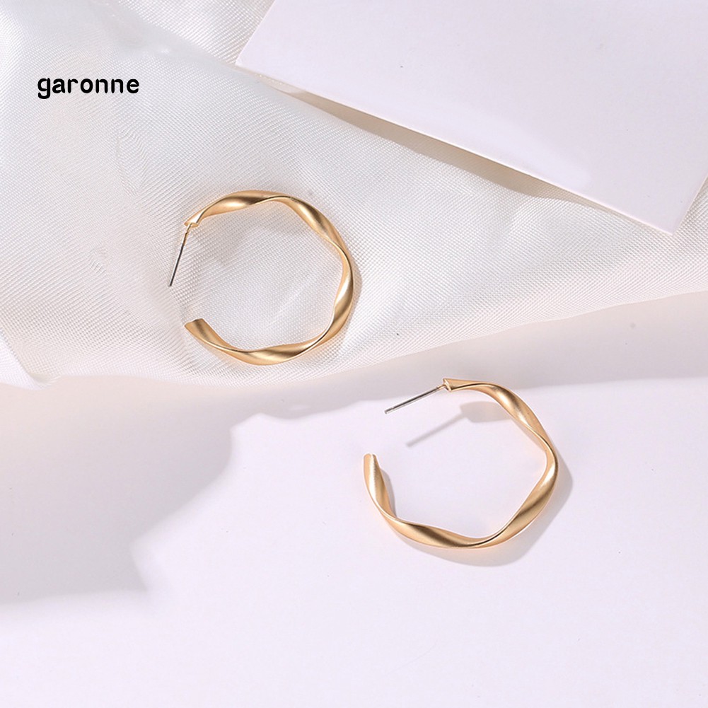 GA_Fashion Simple Women Matte Geometric Twisted Big Hoop Circle Earrings Jewelry