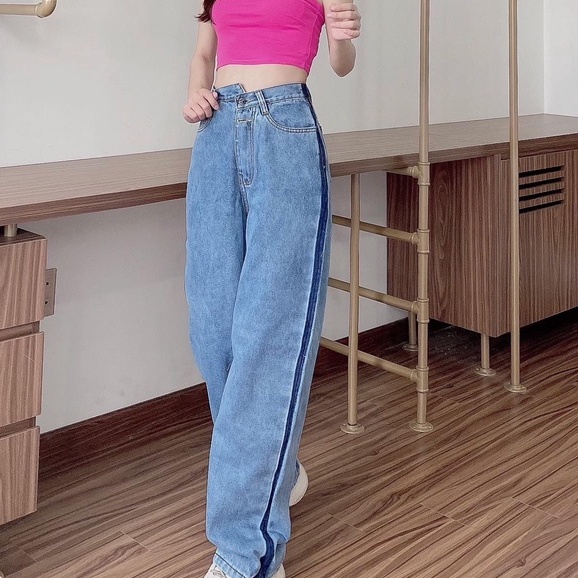 Quần jean nữ ống rộng lưng cao rách gối basic 🍀 Quần bò jeans ống đứng cạp cao ống suông cao cấp giá rẻ đẹp | BigBuy360 - bigbuy360.vn