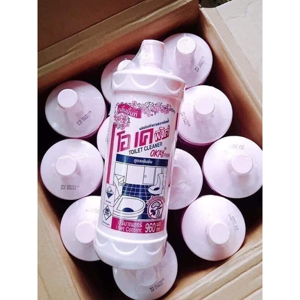 Nước rẩy rửa bồn cầu đa năng OKAY 960ml, nước tẩy bồn cầu, tẩy vệ sinh diệt vi khuẩn hàng Thái Lan.