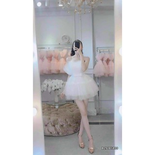 Đầm công chúa hai dây dễ thương đầm nữ babydoll cột dây eo