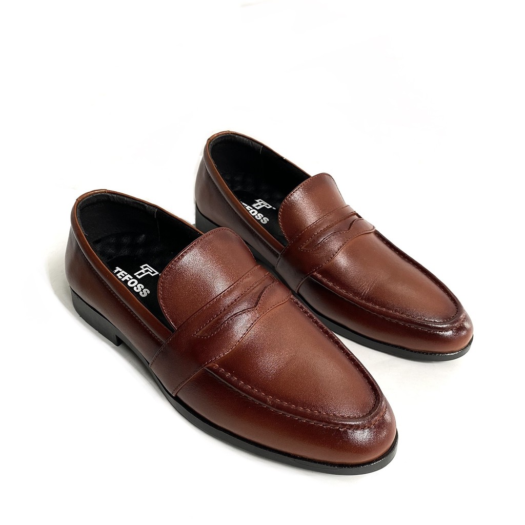 Giày lười nam da bò thật Loafer/Moca TEFOSS HT511 trơn đen và nâu sang trọng size 38-44