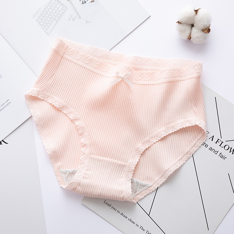 Quần lót gân tăm cạp cao viền ren kháng khuẩn KIMCHIBIKINI chip nữ Cotton xinh đẹp mềm mại thoáng mát QL076