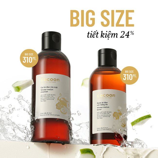 Combo Gel bí đao rửa mặt 310ml + Nước bí đao cân bằng da 310ml Cocoon Bigsize