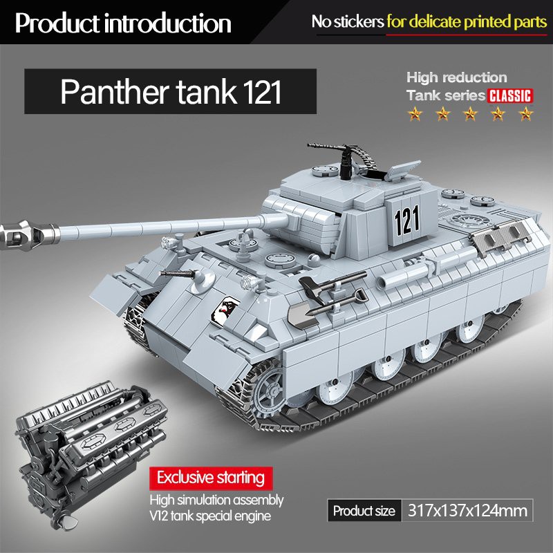 （CÓ SẴN）Đồ chơi lắp ráp mô hinh Quan Guan 100064 Panther Tank 121 Siêu tank Panther phát xít Đức