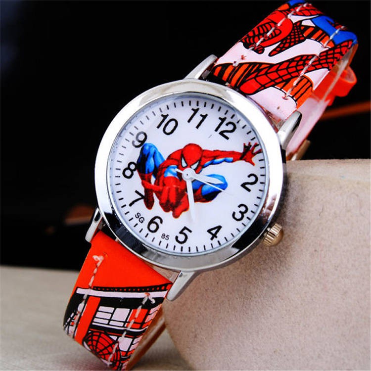 đồng hồ Mua 3 tặng 1 Đồng hồ dành cho trẻ em chính hãng Boy Girl Leather Square Carton Works Pupils Spider Man Watch
