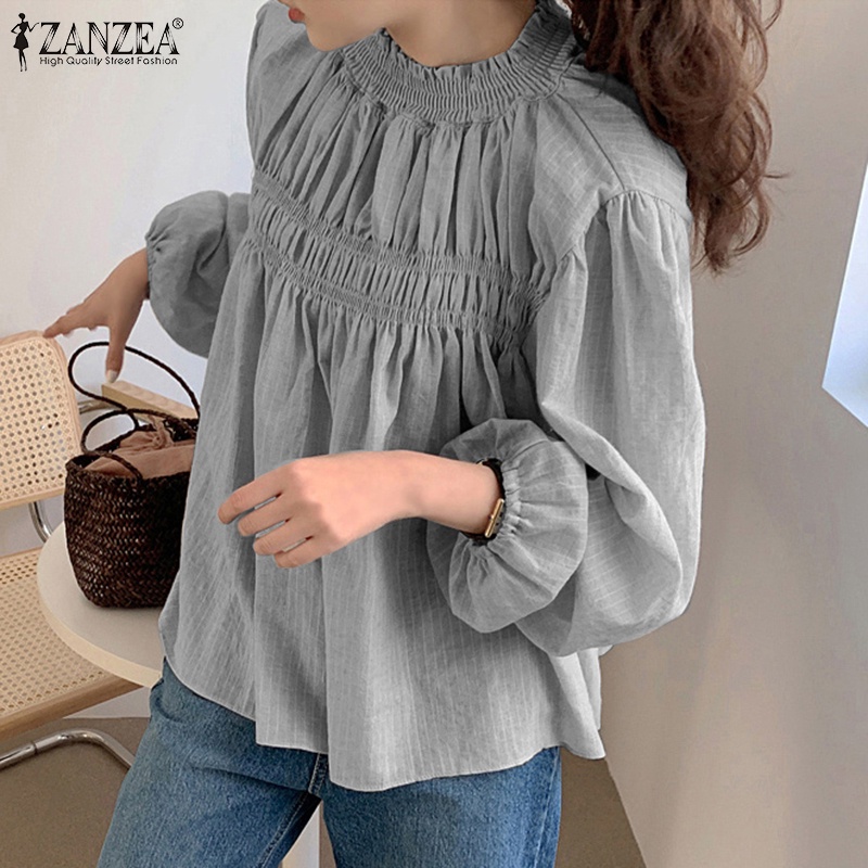Áo kiểu ZANZEA tay dài phồng cổ tròn thời trang dành cho nữ