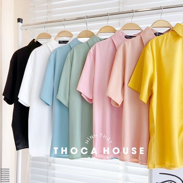 Áo sơ mi trơn tay ngắn nút ẩn basic nhiều màu THOCA HOUSE mẫu thiết kế trẻ trung, hiện đại