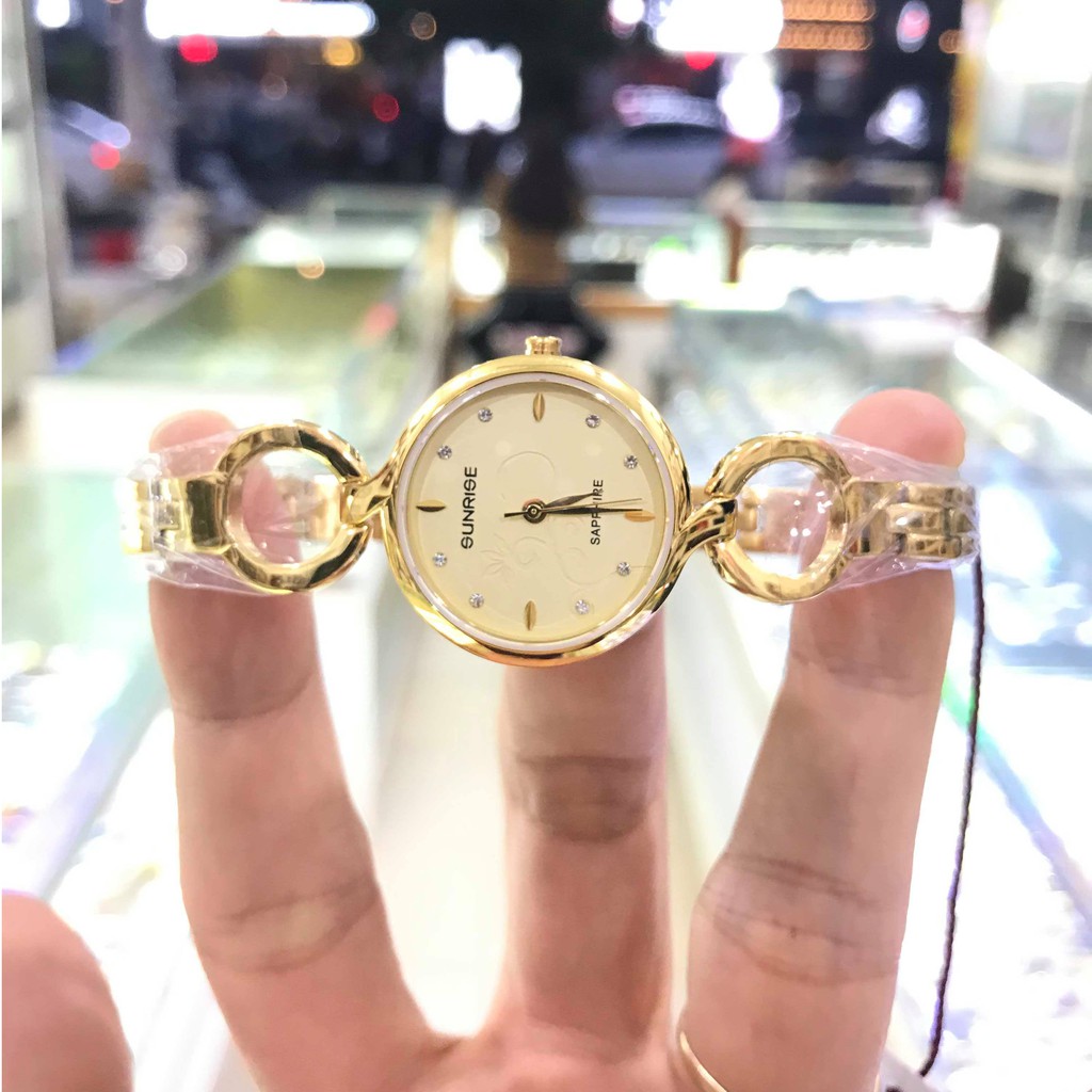 Đồng hồ nữ SUNRISE 9928SA mặt vàng full hộp thẻ chính hãng, kính sapphire chống xước