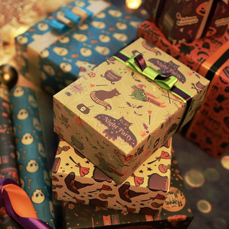 QQ Bộ 5 Tờ Giấy Gói Quà In Họa Tiết Halloween Thủ Công Trang Trí