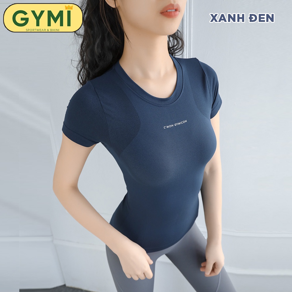 Áo tập gym yoga nữ GYMI AC07 dáng ngắn cộc tay thể thao ôm body chất dệt co giãn thấm mồ hôi