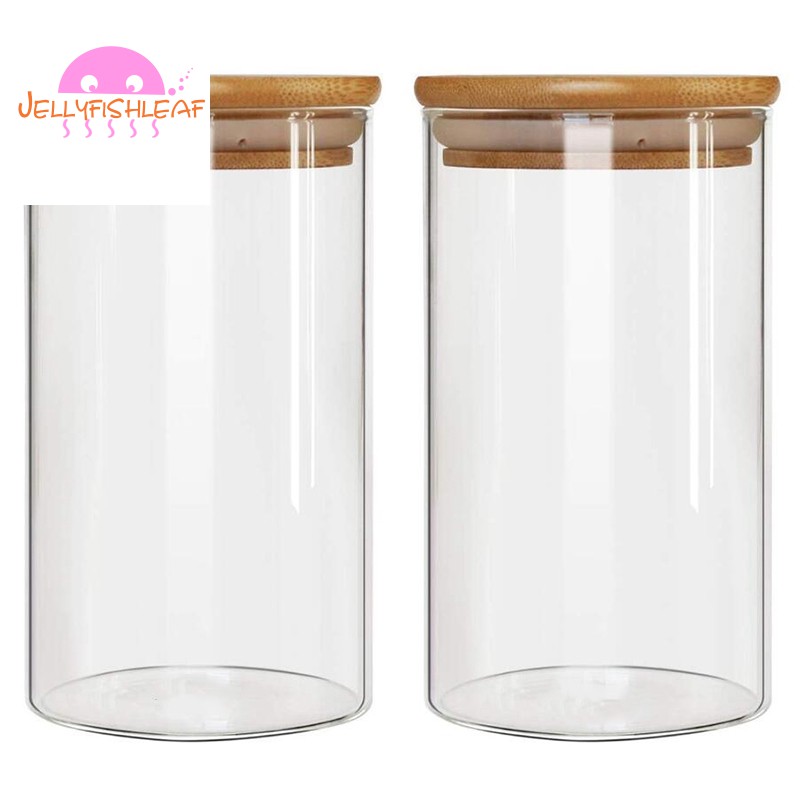 Bộ 2 bình thủy tinh 1300ml đựng hạt cà phê và đồ ăn 7.9x3.94 inch kèm nắp đậy bằng gỗ tre