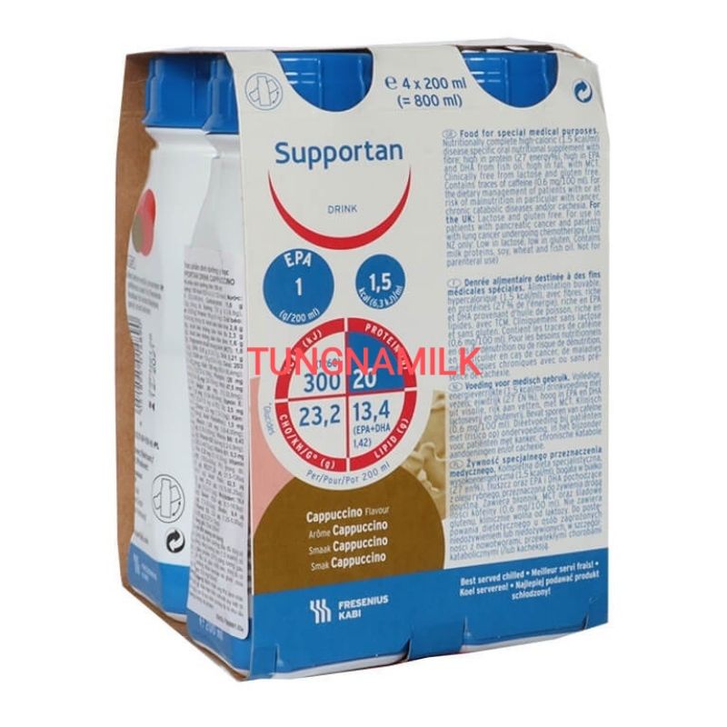 Lốc 4 chai sữa SUPPORTAN drink 1.5kcal/ml , chai 200ml hương cappucino cho người ung thư