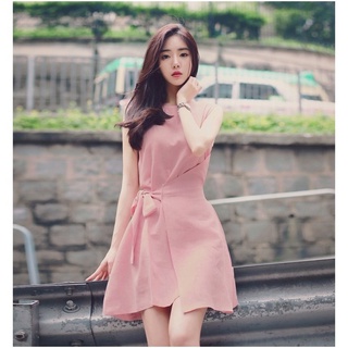 Đầm Nữ Cộc Tay Cổ Tròn Thời Trang Hàn