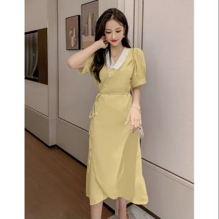 Đầm vàng tay ngắn live 600