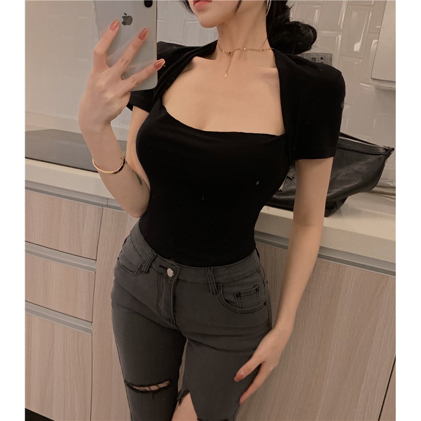 Áo kiểu SUXI dáng croptop tay ngắn thời trang dành cho nữ