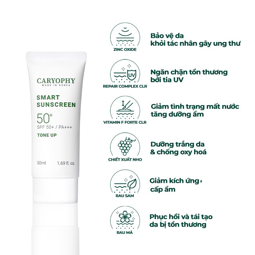 Kem Chống Nắng Thông Minh Caryophy Smart 3in1 Tone Up Sunscreen 50ml - Nâng Tông Giảm Mụn Cho Da Nhạy Cảm