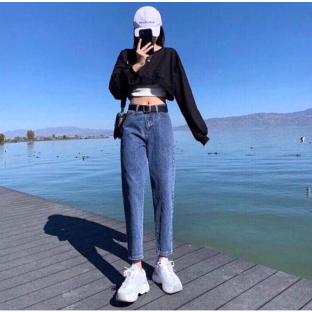 quần bò nữ baggy cạp cao màu xanh đủ size cực hót 2022 JeanTH | BigBuy360 - bigbuy360.vn