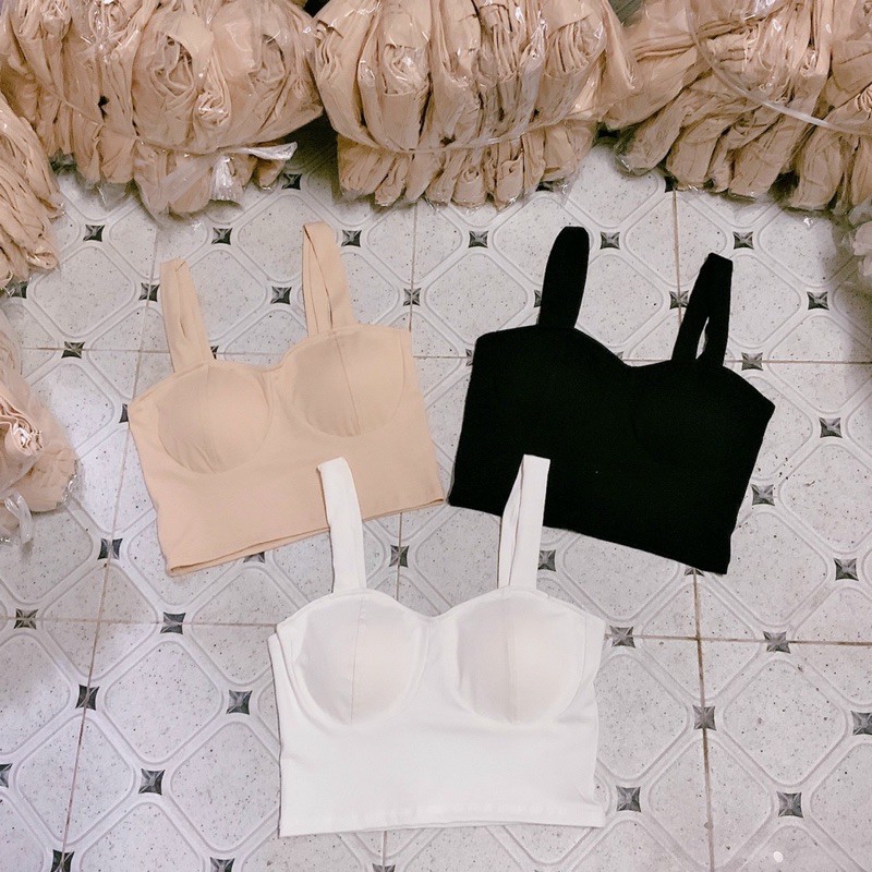 Áo 2 dây croptop có mút ngực from body bra chất vải thun Borip Free Size 40-53kg dành cho nữ cá tính