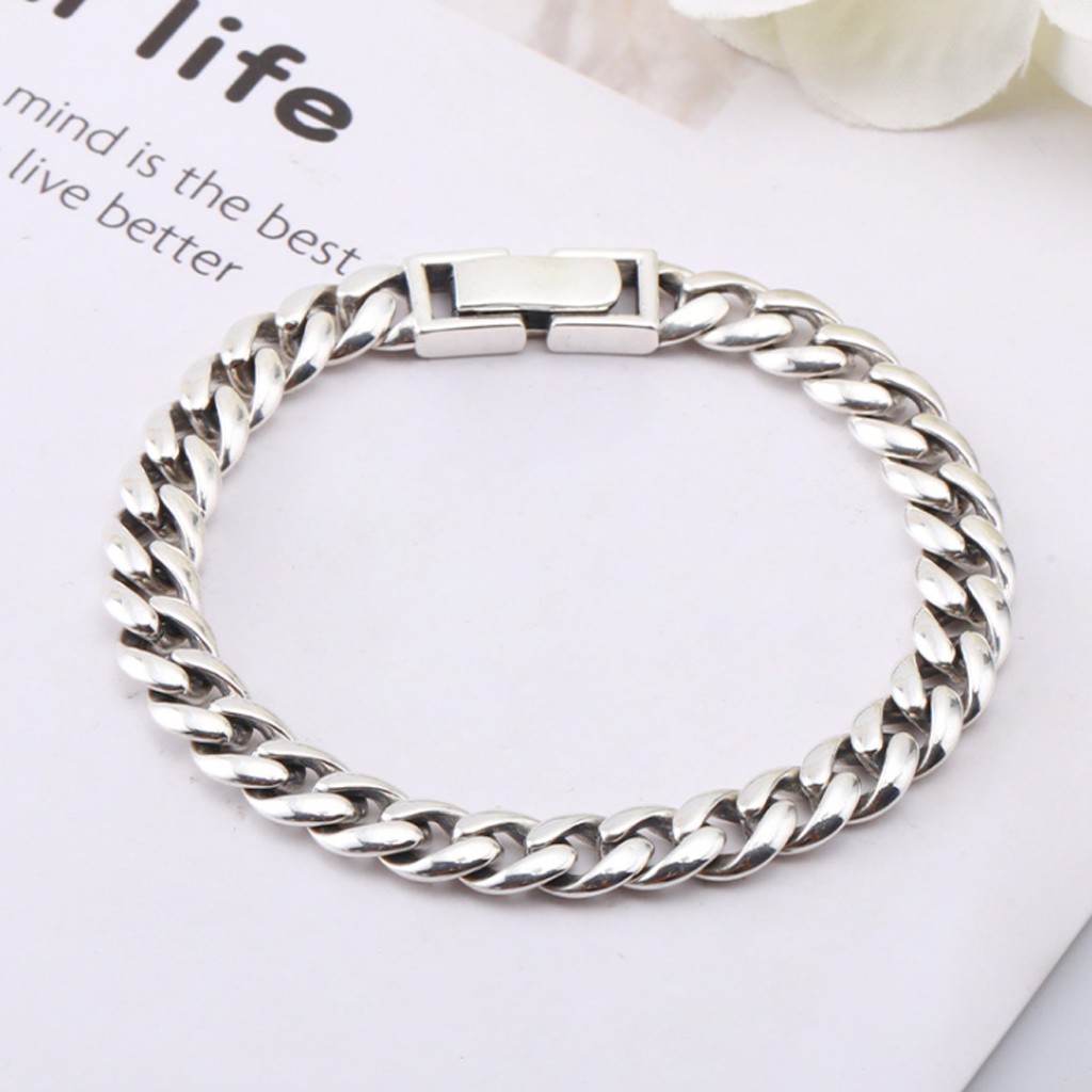 Vòng đeo tay nam nữ mạ bạc sáng bóng, thép titan siêu bền không gỉ, thời trang cá tính siêu ngầu