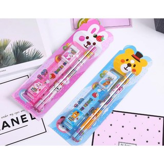 Set bộ dụng cụ học tập 5 món hình gấu xanh & thỏ hồng h63