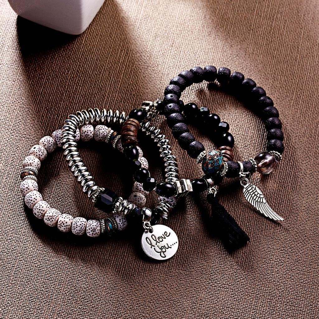 Set 4 vòng đeo tay Gmai chuỗi hạt đá mặt in I LOVE YOU thời trang cho nam