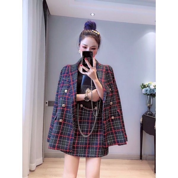 Set áo vest dạ chân váy Zara xuất dư