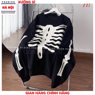 Áo sweater bộ xương dài tay chi tiết cá tính năng động phong cách đường phố, Set áo sweater kèm với sơ mi form rộng