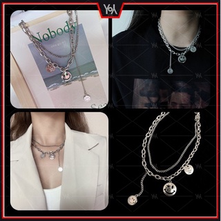 Trendy Round Smiley Face Chain Link Necklace