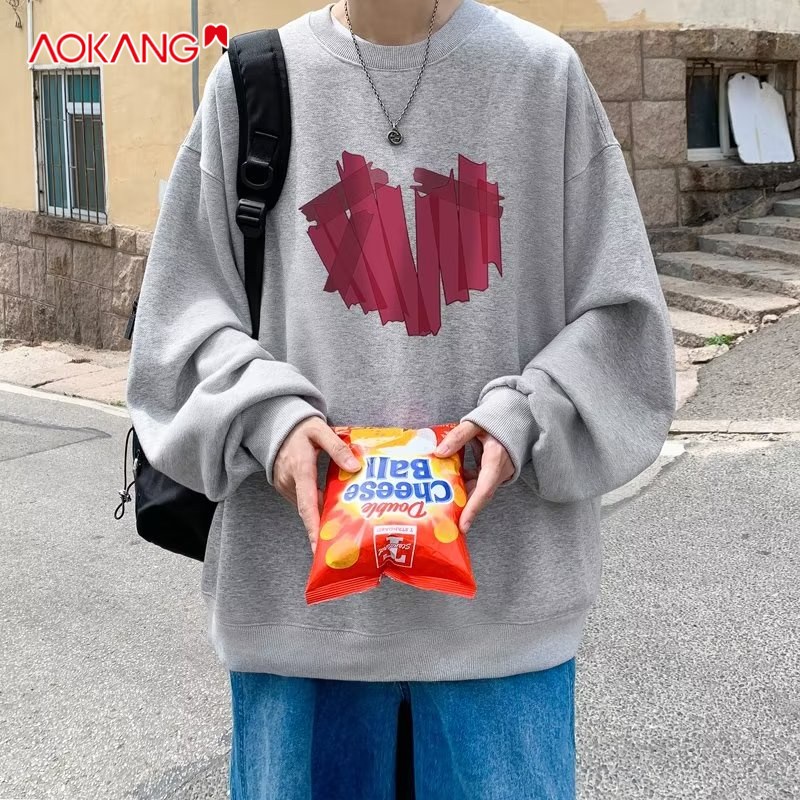Áo sweatshirt nam AOKANG tay dài cổ tròn in hình trái tim đơn giản thời trang