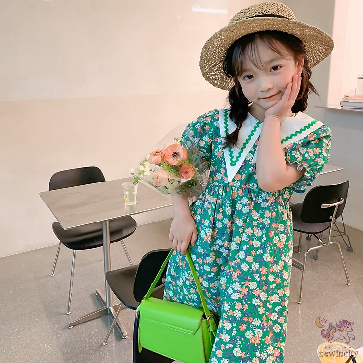 Đầm Công Chúa Cổ Búp Bê In Hoa Dễ Thương Thời Trang Mùa Hè Cho Bé Gái