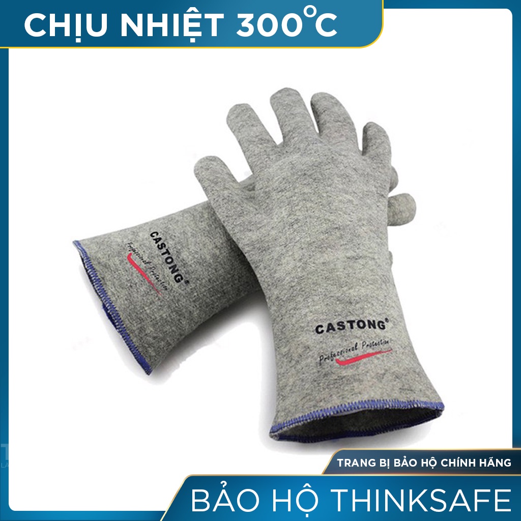 Găng tay chịu nhiệt 300℃ Thinksafe, chống nóng, nhiều lớp chống nhiệt, hấp thụ mồ hôi, bền không nóng chảy Castong xám