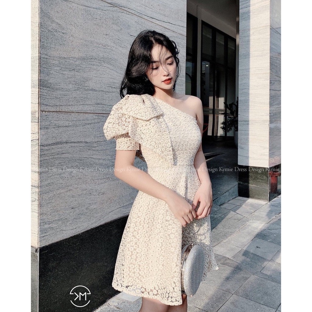 Đầm ren thiết kế cao cấp lệch vai dáng xòe cá tính chất ngất giá siêu rẻ (kèm ảnh shop mặc)