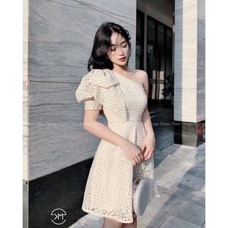 Đầm ren thiết kế cao cấp lệch vai dáng xòe cá tính chất ngất giá siêu rẻ (kèm ảnh shop mặc)