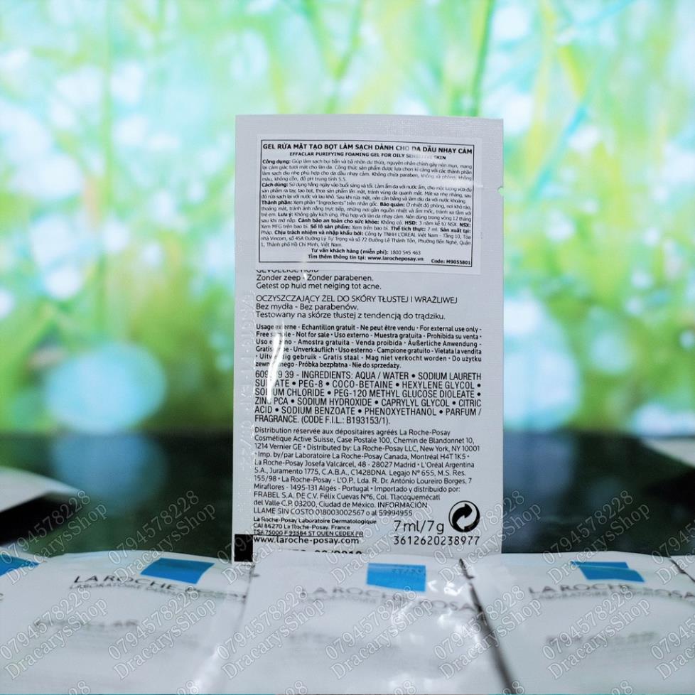 Sample Gel rửa mặt tạo bọt làm sạch dành cho da dầu nhạy cảm La Roche-Posay Effaclar Foaming Gel 7ml