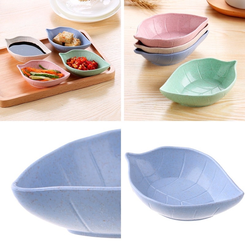 Chén dĩa đựng gia vị, nước chấm thiết kế hình chiếc lá nhiều màu xinh xắn nhựa lúa mạch thân thiện với môi trường