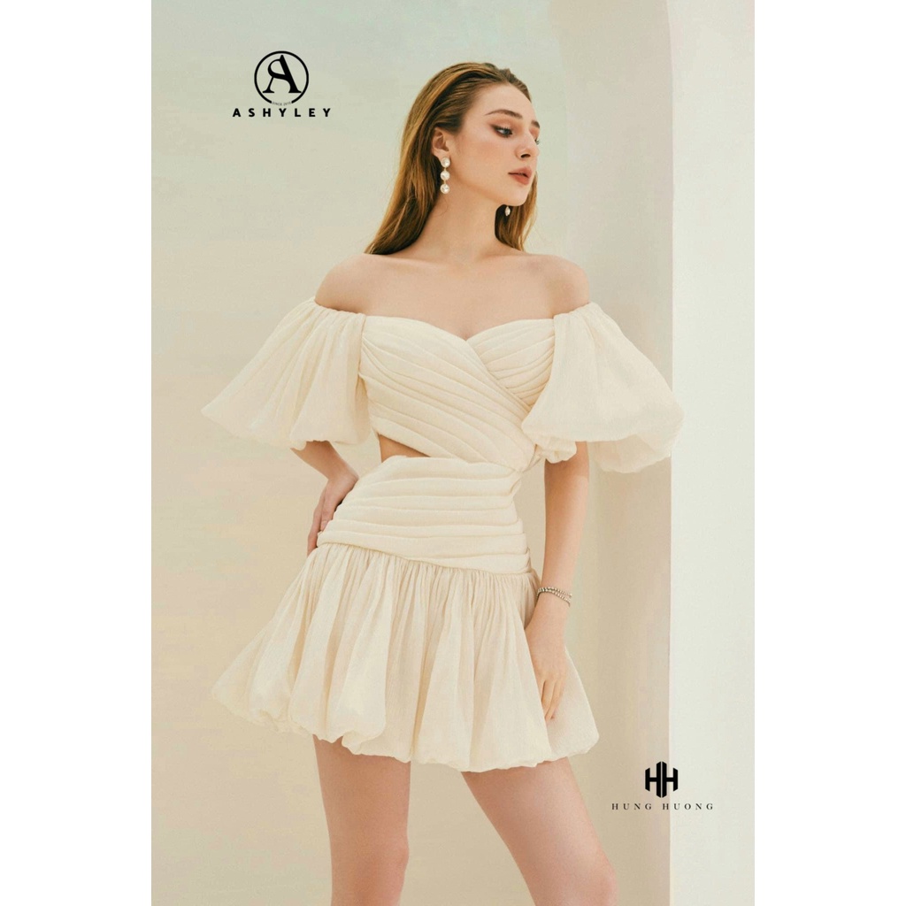 VÁY XẾP LI CUT OUT TAY BỒNG SIÊU XINH