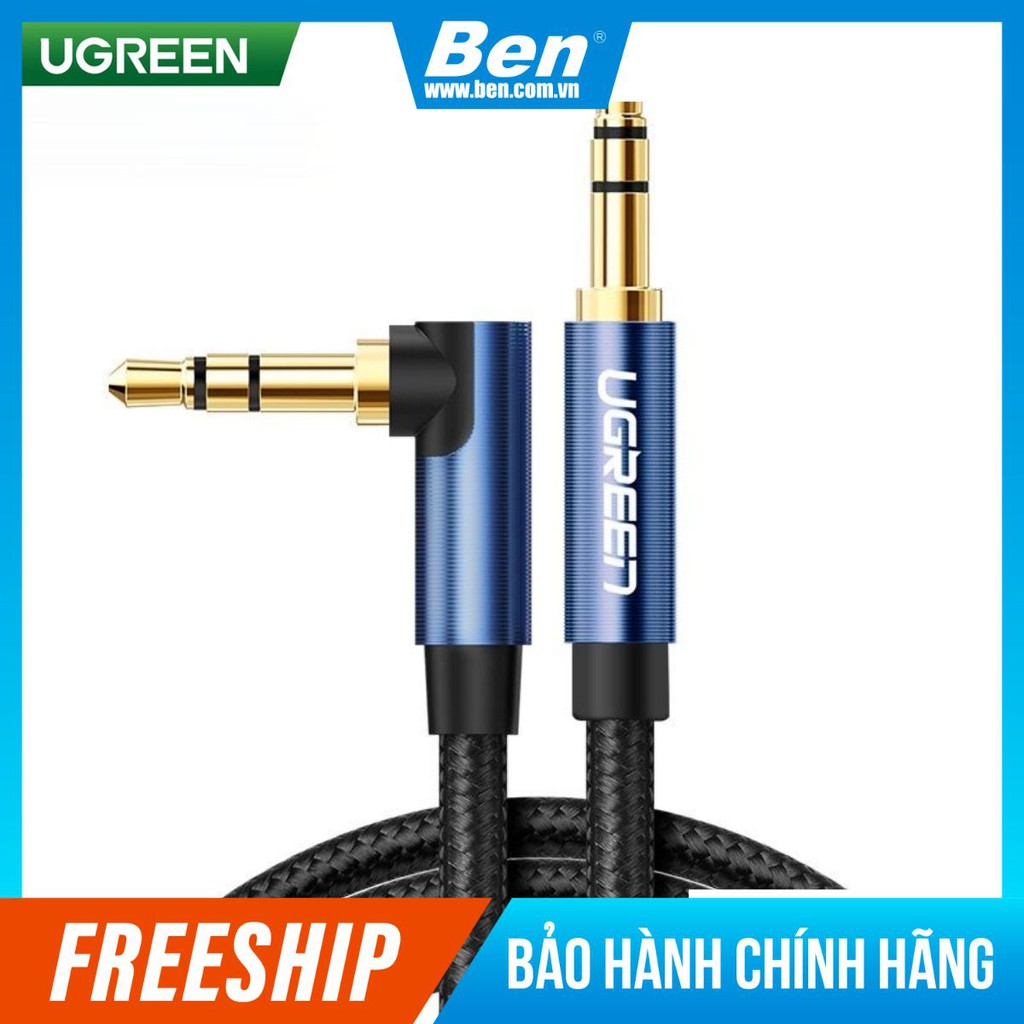 Dây âm thanh 3.5mm 1 đầu vuông góc vỏ bện vải sợi tổng hợp dài UGREEN AV112