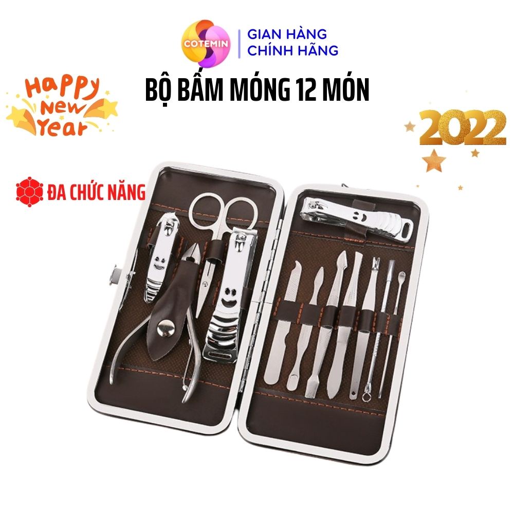 Bộ Chăm Sóc Móng Set 12 Món Chất Liệu Thép Không Gỉ Hộp Da Cao Cấp Full Box Tiện Lợi COTEMIN