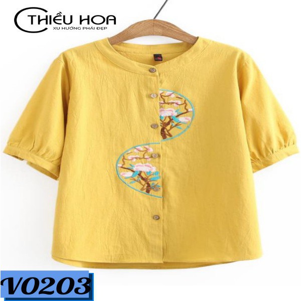 Áo Trung Niên Linen Họa Tiết Thêu Tay Sang Trọng Thiều Hoa V0203