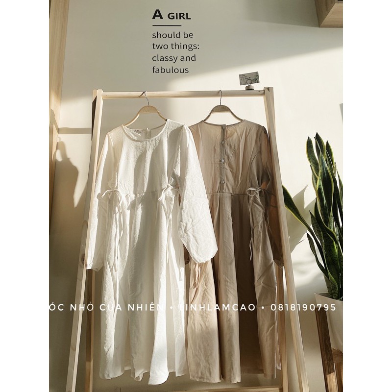 [Mã WAMT1505 giảm 10K đơn 0K] [ẢNH THẬT] Váy Babydoll Đũi Buộc Dây Eo Cúc Sau Lưng Ullzzang | BigBuy360 - bigbuy360.vn