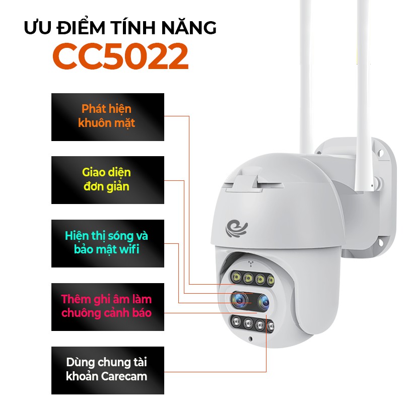 Camera Carecam Pro CC5022 Xoay Ngoài Trời 2.0Mpx FullHD 1080P, Hỗ Trợ Zoom Tới 10X - Hàng Chính Hãng