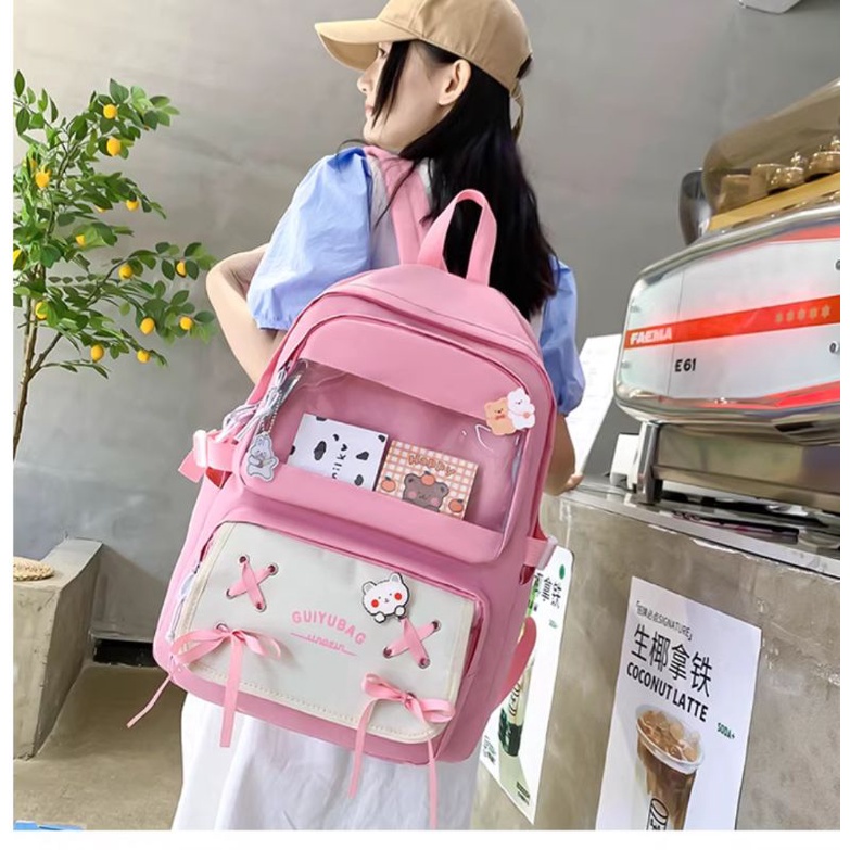 Balo đi học Ulzzang phối nơ học sinh tới trường cấp 1 2