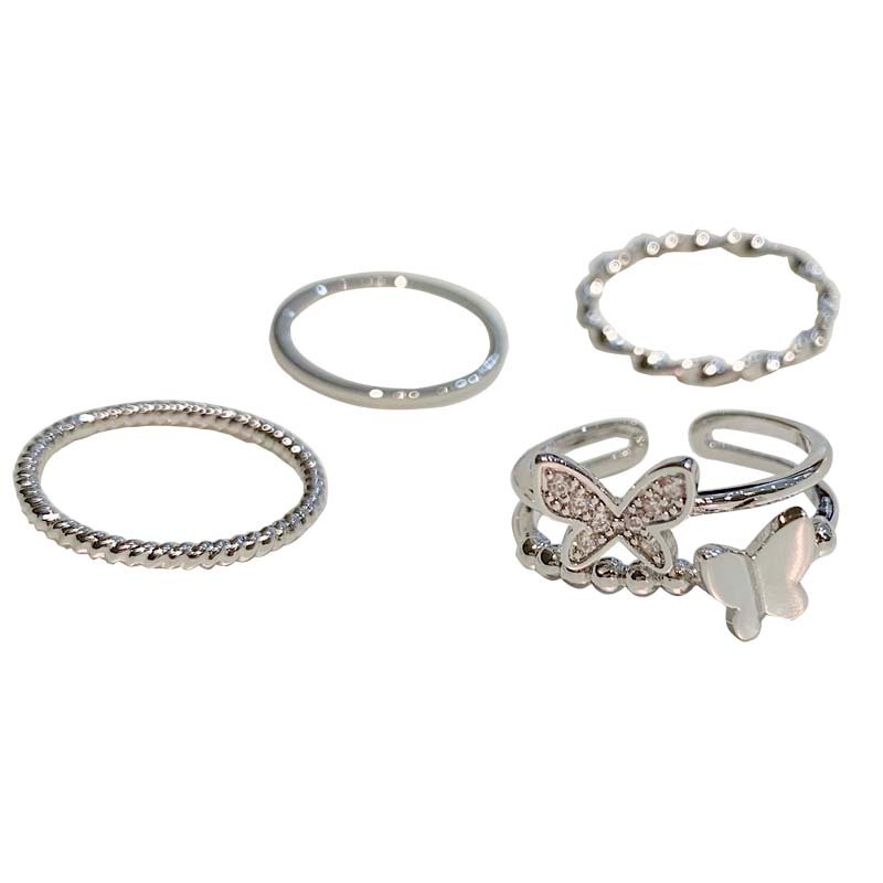 Bộ Bốn Nhẫn Hình Bướm Kết Hợp Đèn Thời Trang Cá Tính Sang Trọng Cho Nữ
